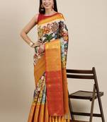 Most Demanding Kalamkari Digital Print Saree With Heavy Rich Zari Border & Blouse