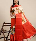 Most Demanding Kalamkari Digital Print Saree With Heavy Rich Zari Border & Blouse