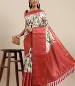 Beautiful Kalamkari Digital Print Sareewith Heavy Rich Zari & Red Color Blouse