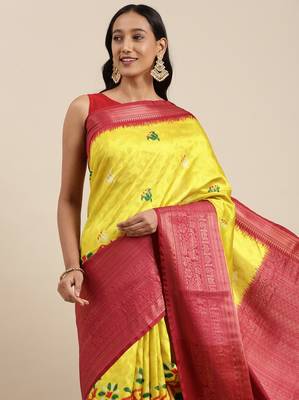 Beautiful Kalamkari Digital Print Sareewith Heavy Rich Zari & Red Color Blouse 2