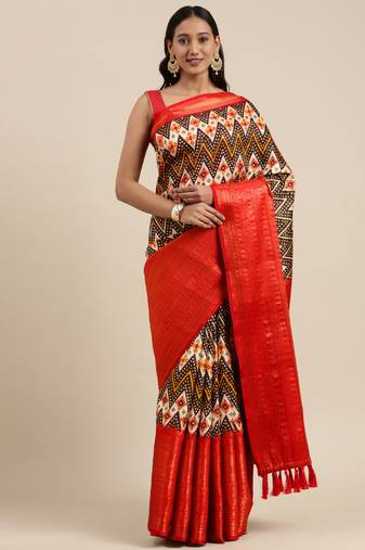 Beautiful Kalamkari Digital Print Sareewith Heavy Rich Zari & Red Color Blouse