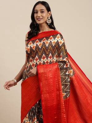 Beautiful Kalamkari Digital Print Sareewith Heavy Rich Zari & Red Color Blouse 2
