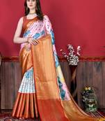 Most Demanding Kalamkari Digital Print Saree With Heavy Rich Zari Border & Blouse