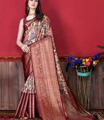 Kalamkari Digital Print Saree With Heavy Rich Zari Border & Blouse