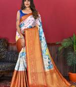 Most Demanding Kalamkari Digital Print Saree With Heavy Rich Zari Border & Blouse