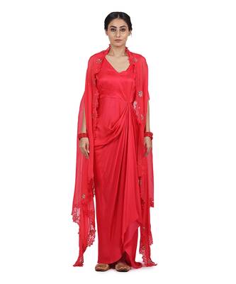 Strwberry Hir:Draped Dress With Cape 1