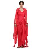 Strwberry Hir:Draped Dress With Cape