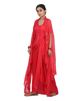 Strwberry Hir:Draped Dress With Cape 2