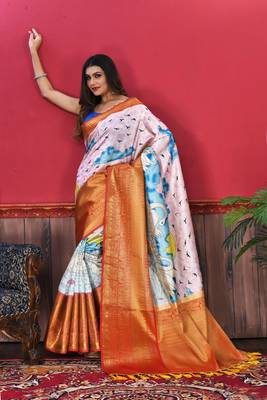 Most Demanding Kalamkari Digital Print Saree With Heavy Rich Zari Border & Blouse 3