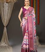 Charming Zigzag Digital Print Saree With Heavy Rich Zari Border & Blouse