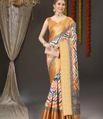 Charming Zigzag Digital Print Saree With Heavy Rich Zari Border & Blouse