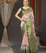 Charming Zigzag Digital Print Saree With Heavy Rich Zari Border & Blouse