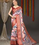 Charming Zigzag Digital Print Saree With Heavy Rich Zari Border & Blouse