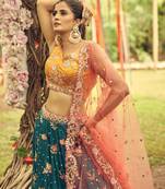 Teal Pure Georgette Sequinse Work Semi-Stitched Lehenga & Unstitched Blouse with Dupatta