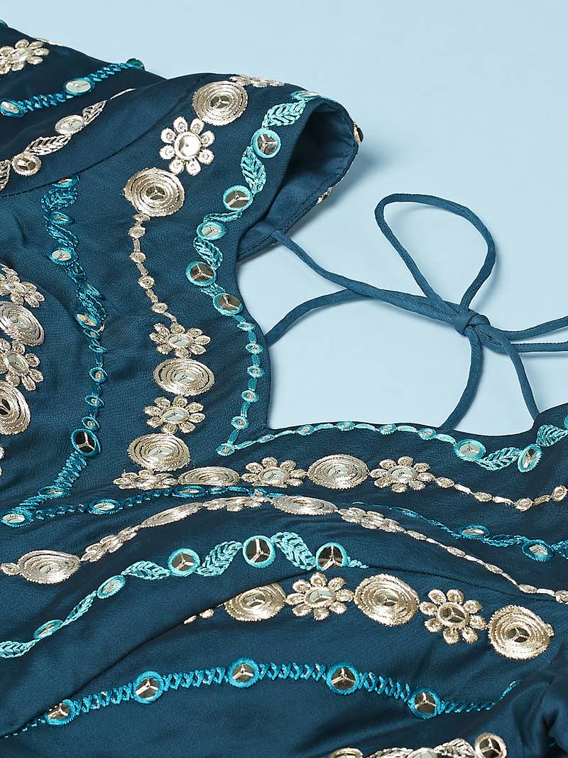 Teal Pure Georgette Sequinse Work Semi-Stitched Lehenga & Unstitched Blouse with Dupatta