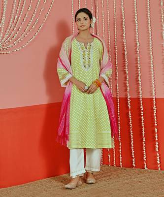 Yellow cotton ethnic kurta set 1