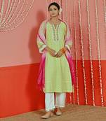 Yellow cotton ethnic kurta set