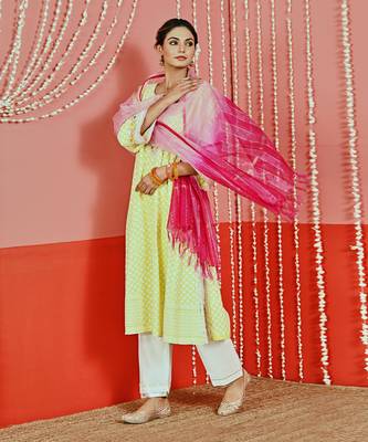 Yellow cotton ethnic kurta set 2