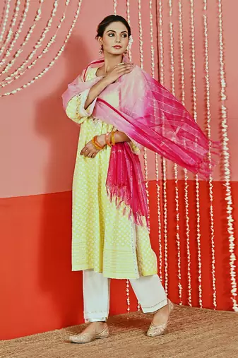 Yellow cotton ethnic kurta set