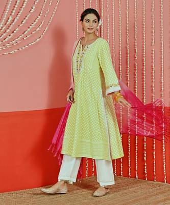 Yellow cotton ethnic kurta set 3