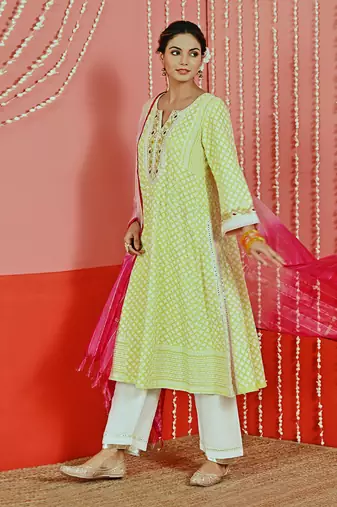 Yellow cotton ethnic kurta set