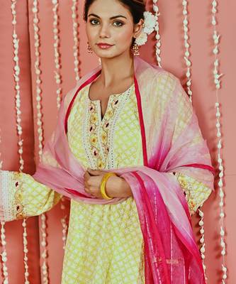 Yellow cotton ethnic kurta set 4