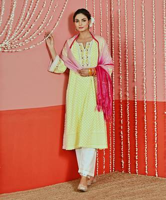Yellow cotton ethnic kurta set 5