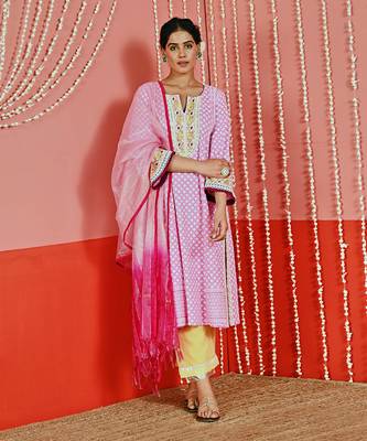 Pink cotton ethnic kurta set 1