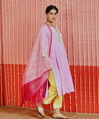 Pink cotton ethnic kurta set 2