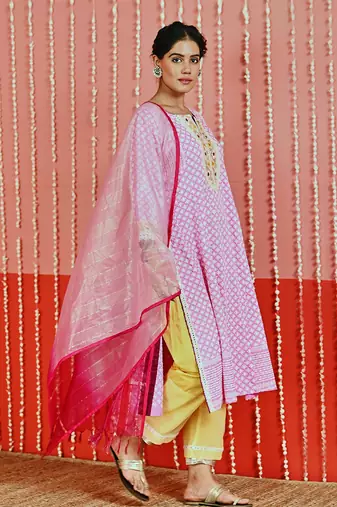Pink cotton ethnic kurta set