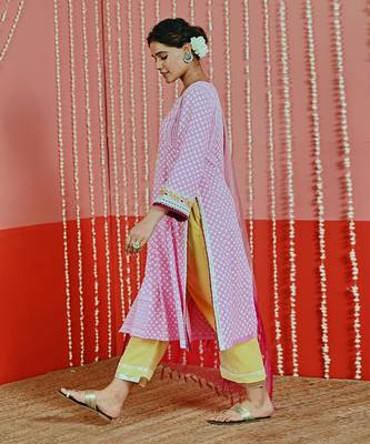 Pink cotton ethnic kurta set 3