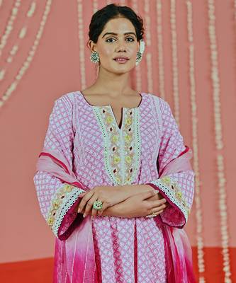 Pink cotton ethnic kurta set 4