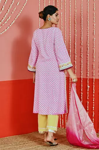 Pink cotton ethnic kurta set