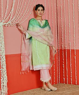 Green cotton ethnic kurta set 1