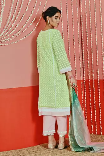 Green cotton ethnic kurta set