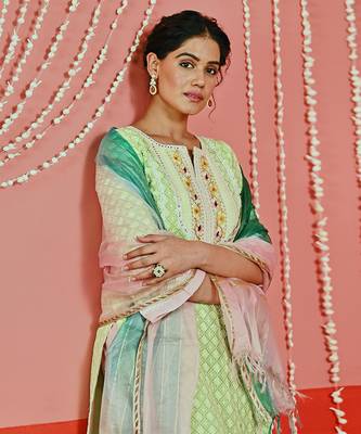 Green cotton ethnic kurta set 3