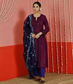 Purple sequin embroidered a line kurta set