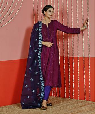 Purple sequin embroidered a line kurta set 2