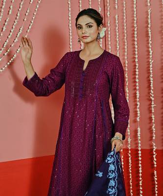 Purple sequin embroidered a line kurta set 4