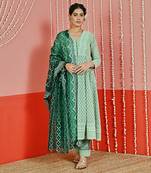 Sage green embroidered georgette anarkali set
