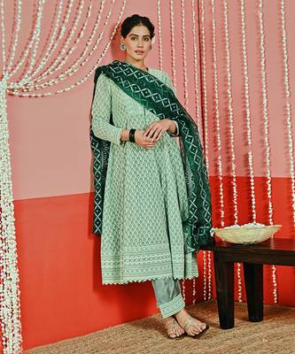 Sage green embroidered georgette anarkali set 3