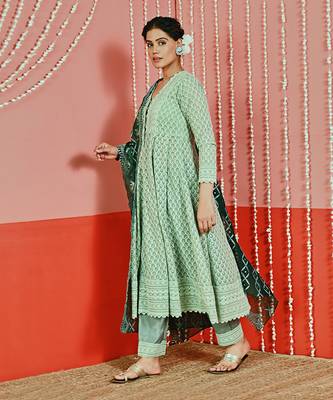 Sage green embroidered georgette anarkali set 4