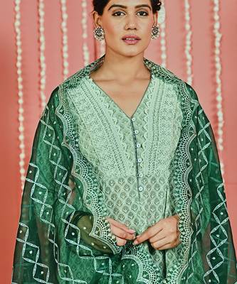 Sage green embroidered georgette anarkali set 5