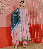 Pink embroidered georgette anarkali set