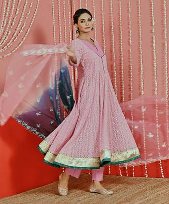 Pink embroidered georgette anarkali set 5
