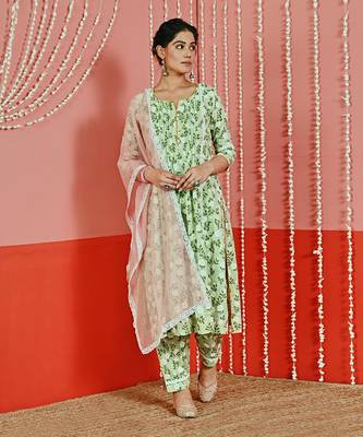 Mint printed cotton kurta set 1