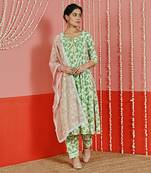 Mint printed cotton kurta set