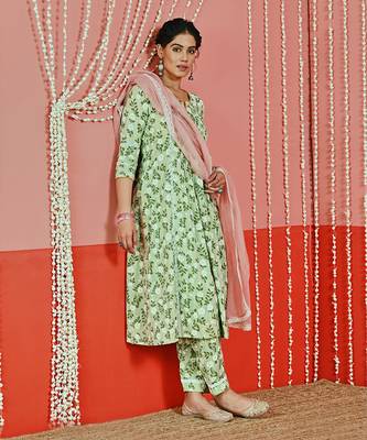Mint printed cotton kurta set 2