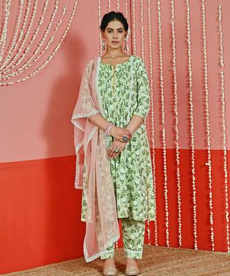 Mint printed cotton kurta set 3