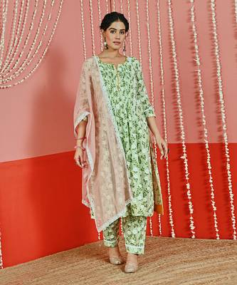 Mint printed cotton kurta set 5